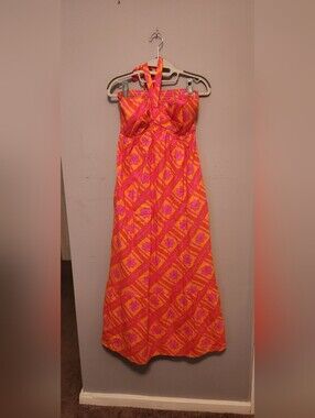 MuMu ♡ BARBIE  Orange and Pink Halter Maxi Dress